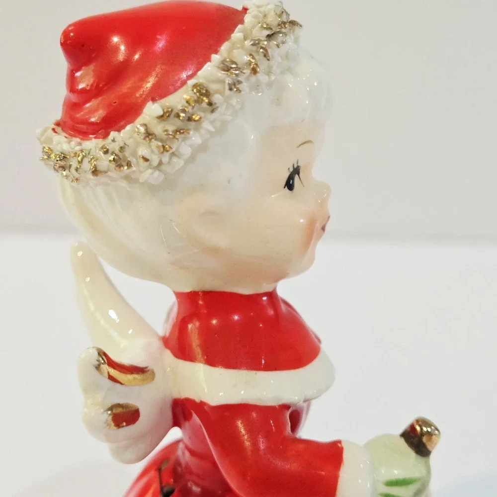 Vintage 1956 NAPCO Spaghetti Trim Christmas Gold Bells Bell Angel Red Dress